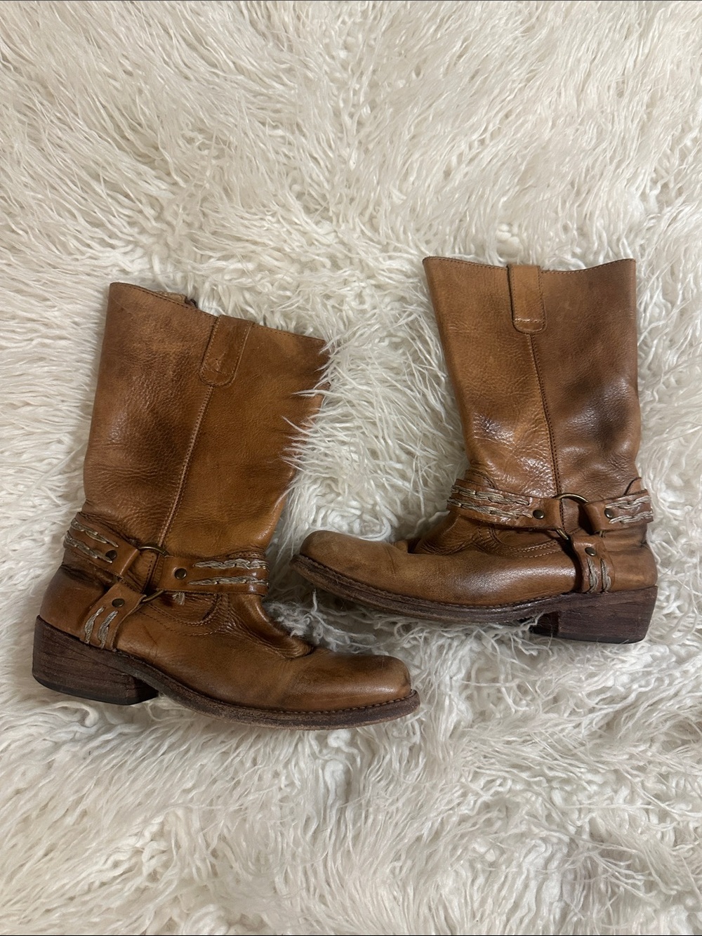 Bed Stu Brown Leather Mid-Calf Heeled Boots